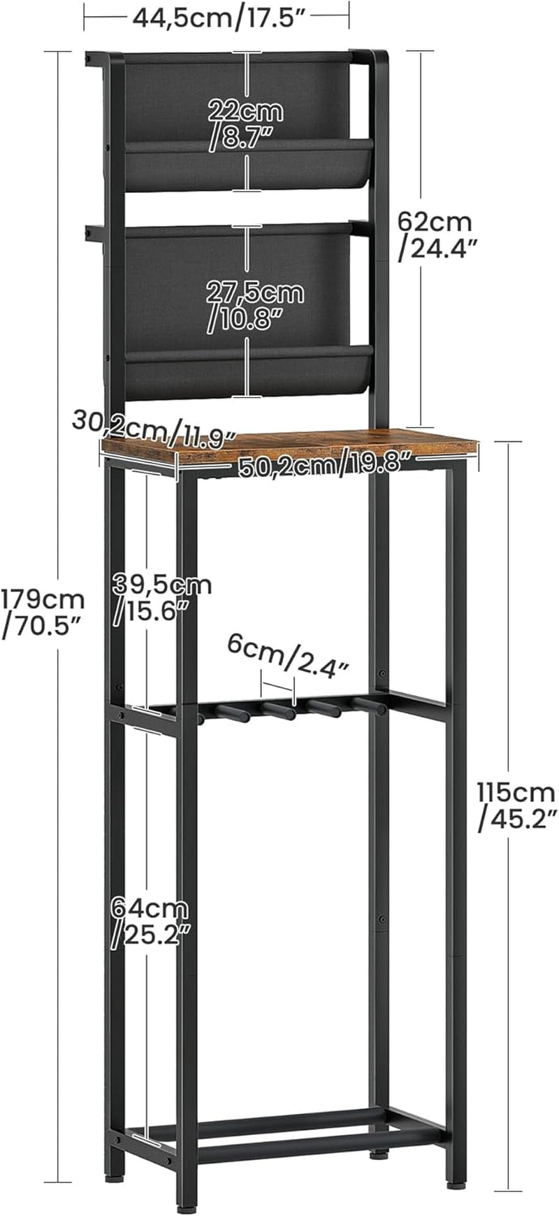 70.5"H Multi Guitar Stand, Guitar Rack Record Player Stand Sturdy and Space-Saving, Guitar Display Holds 6 Instruments, Retro Industrial Style, for Home, Studio, Rustic Brown and Black TCJ18BF