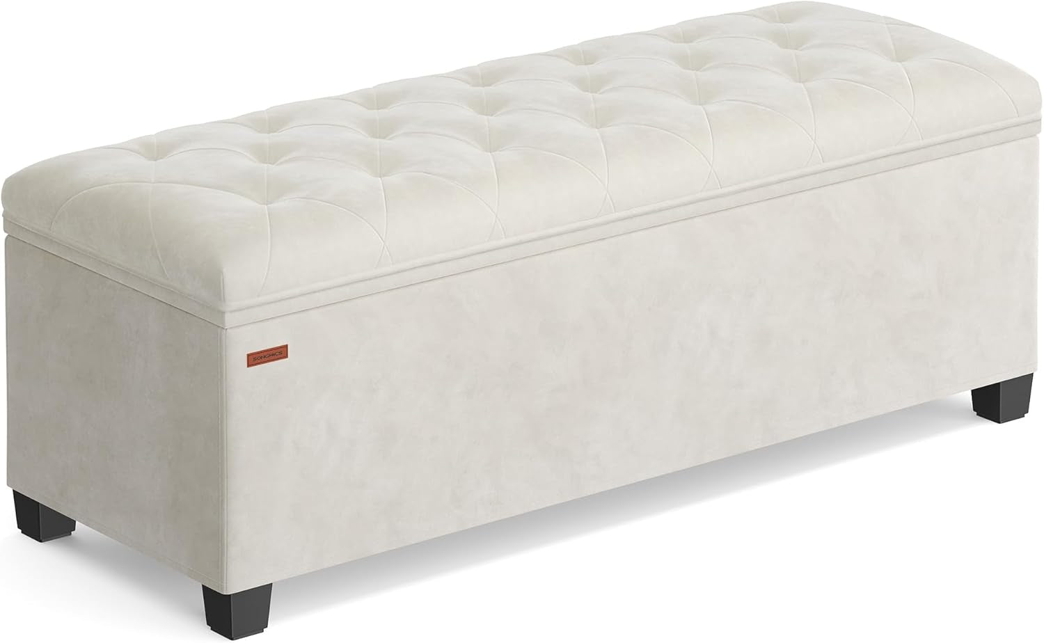 Velvet Storage Ottoman Bench, Foot Rest with Legs, 15.7 X 43 X 15.7 Inches, End of Bed Bench, Storage Chest, Load up to 660 Lb, for Living Room, Bedroom, Entryway, Cream White ULSF089W01