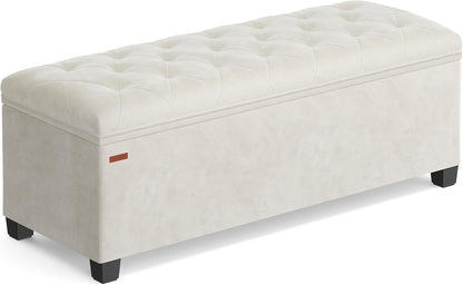 Velvet Storage Ottoman Bench, Foot Rest with Legs, 15.7 X 43 X 15.7 Inches, End of Bed Bench, Storage Chest, Load up to 660 Lb, for Living Room, Bedroom, Entryway, Cream White ULSF089W01