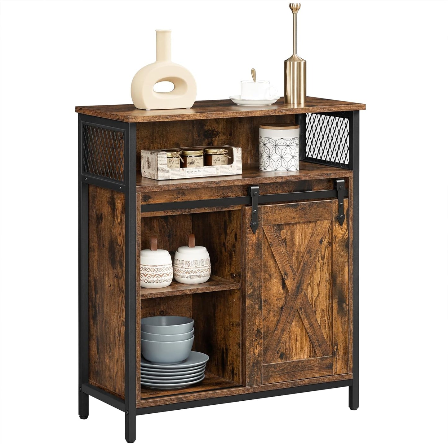 BOHOVEN Collection - Buffet Cabinet, Sideboard Storage Cabinet with Rattan-Like Doors and Drawers, Accent Cabinet, Adjustable Shelf, Boho Style, for Living Room, Oak Beige
