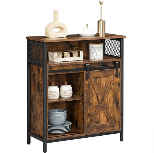 Buffet Cabinet, Coffee Bar Storage Cabinet, Sideboard with 1 Sliding Barn Door, Adjustable Shelves, 11.8 X 27.6 X 31.5 Inches, for Living Room, Rustic Brown and Ink Black ULSC089B01
