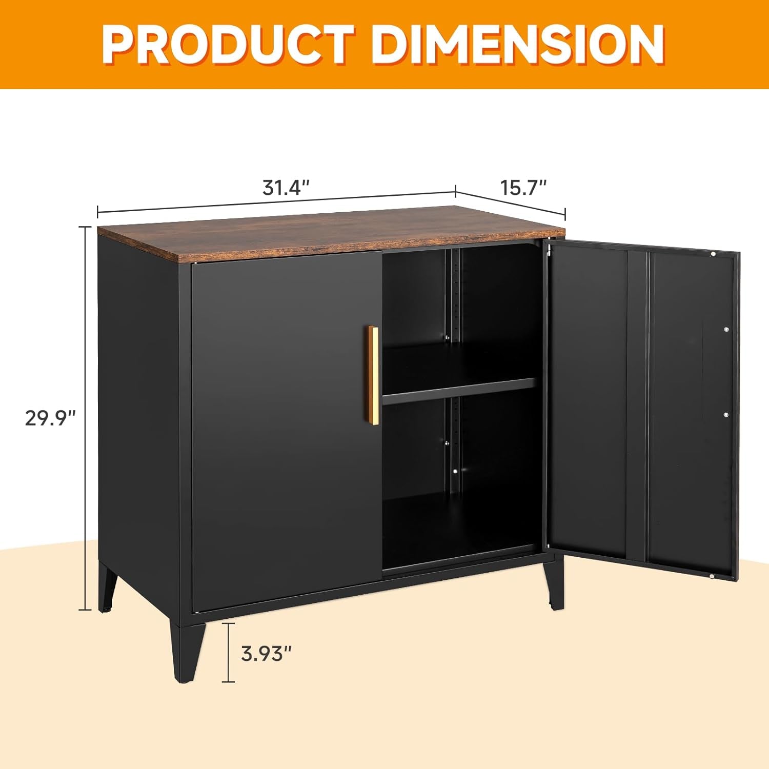 30" H Outdoor Storage Cabinet, Sideboard Buffet Cabinet, 2 Doors, Metal, Adjustable Shelf, Kitchen,Coffee Bar, Garden, Entryway, Table Cupboard,16" Dx 32" Wx30 H Black