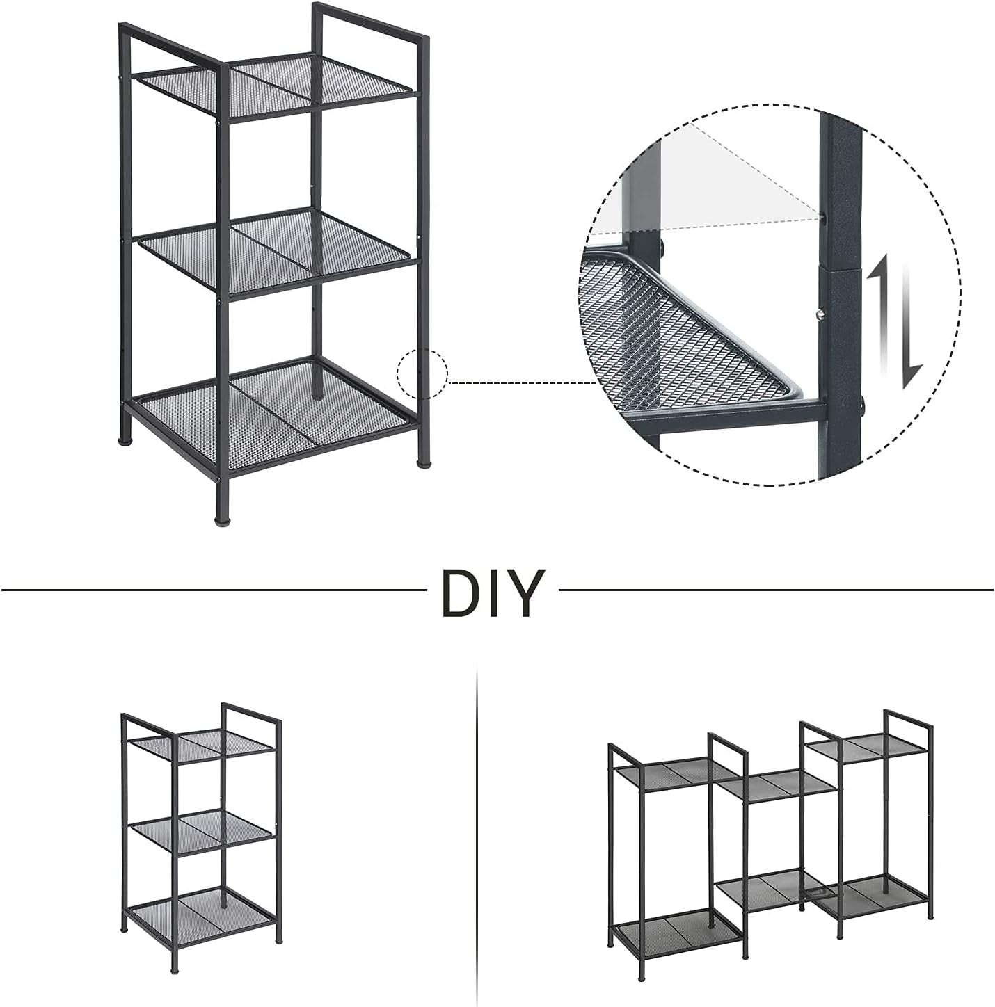 3-Tier Storage Rack, Bathroom Shelf, Extendable Plant Stand with Adjustable Shelf, for Bathroom, Living Room, Balcony, Kitchen, Black UBSC33BK