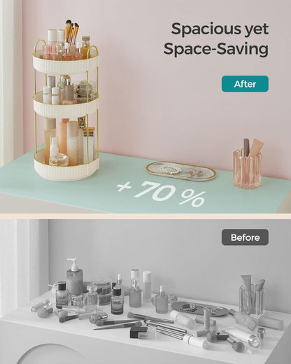 Makeup Organizer, 3-Tier round Rotating Skincare Organizer Countertop, Customizable, Toiletries Vanity Organizer, Lazy Susan, Gift, Cloud White UJKA011W01