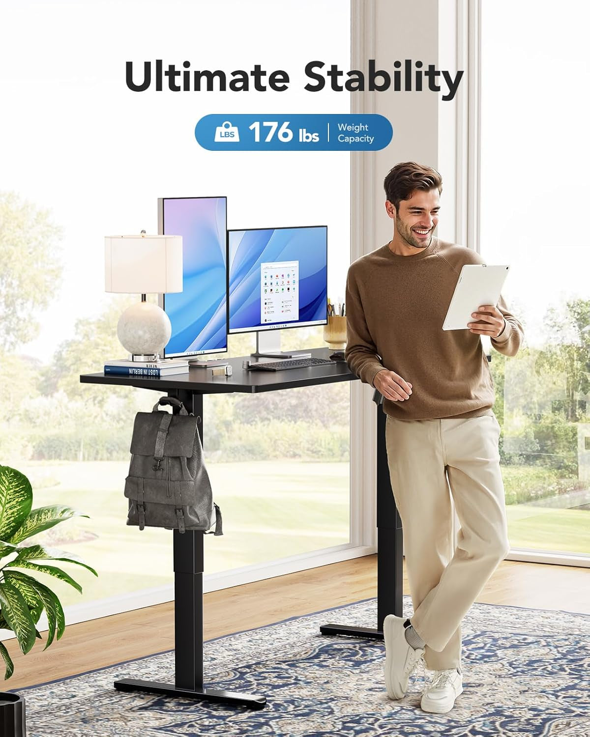 Electric Standing Desk, 48" X 24" Whole Piece Desktop, Adjustable Height Computer Desks, 4 Height Memory Settings, Sit Stand up Desk for Home Office, Black