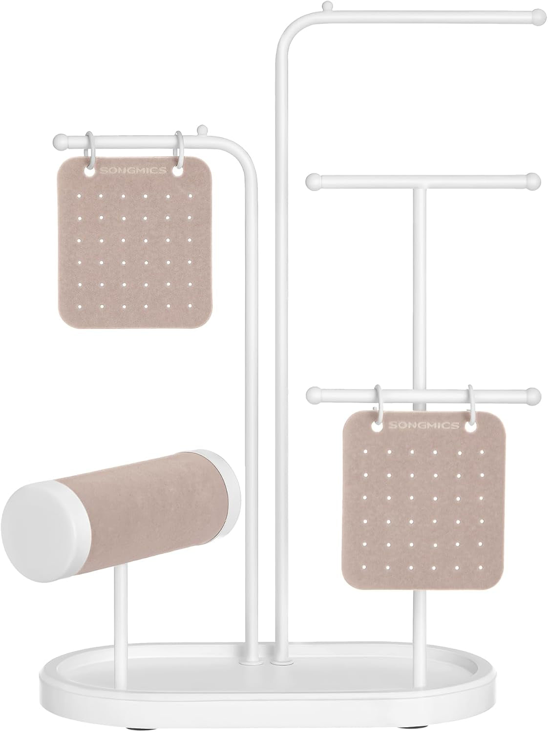 Jewelry Stand, Jewelry Organizer, Jewelry Display Holder with Metal Frame, 2 Earring Boards, 4 Hanging Rods, Necklace Earring Bracelet Holder, for Watches, Metallic Gold UJJS025A01