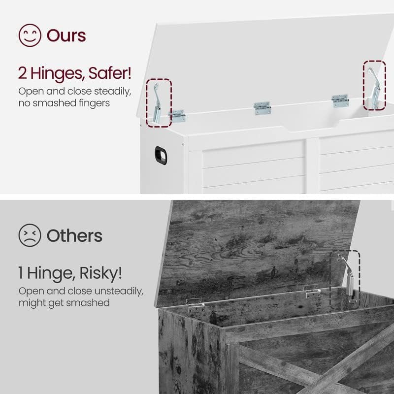 Storage Chest, Storage Bench with 2 Safety Hinges, Farmhouse Style, 15.7 X 39.4 X 18.1 Inches, for Entryway, Bedroom, Living Room, Heather Greige ULSB061K02