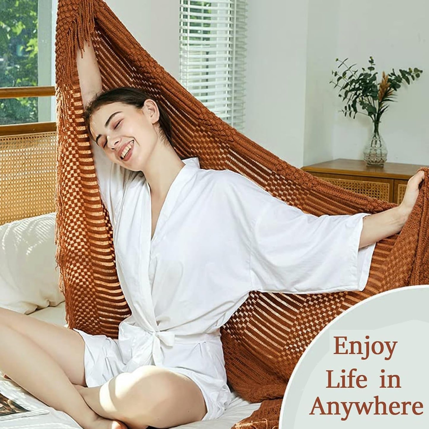 Knitted Throw Blanket for Couch and Bed, Soft & Cozy Knit Blanket with Tassel, Burnt Orange Lightweight Decorative Blankets & Throws, Farmhouse Warm Woven Blanket for All Seasons,50" W X 60" L