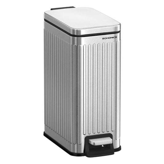 Bathroom Trash Can, 1.6-Gallon (6 L) Trash Bin with Lid, Slim for Small Spaces, Stainless Steel Garbage Can, Soft Close, Silver ULTB563E01
