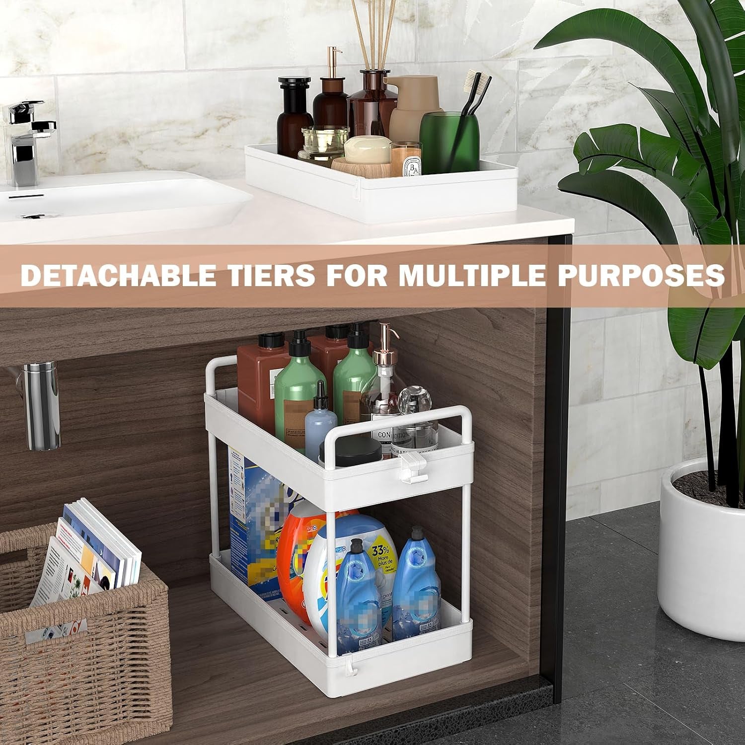 3 Tier Slim Rolling Storage Cart with Wheels Plastic Utility Cart Organizer for Snack Craft Art Postpartum Baby Diaper Nail Makeup in Bathroom Laundry Room Kitchen Bedside Narrow Space, White