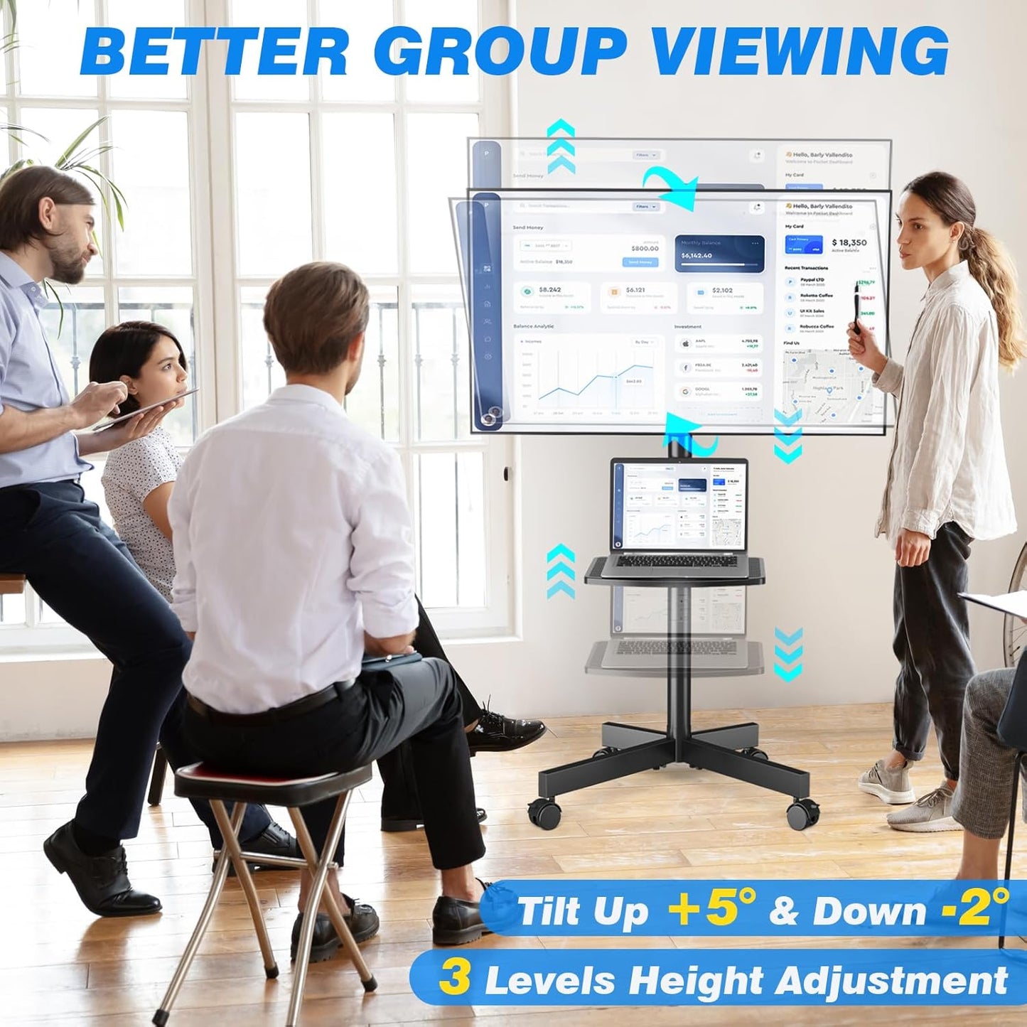 Mobile TV Stand for 23-60 Inch LCD LED Flat/Curved Panel Screen Tvs up to 88 Lbs, Rolling TV Stand with Adjustable Shelf & Tilt, Portable Floor Stand on Wheels for Bedroom, Living Room, Office