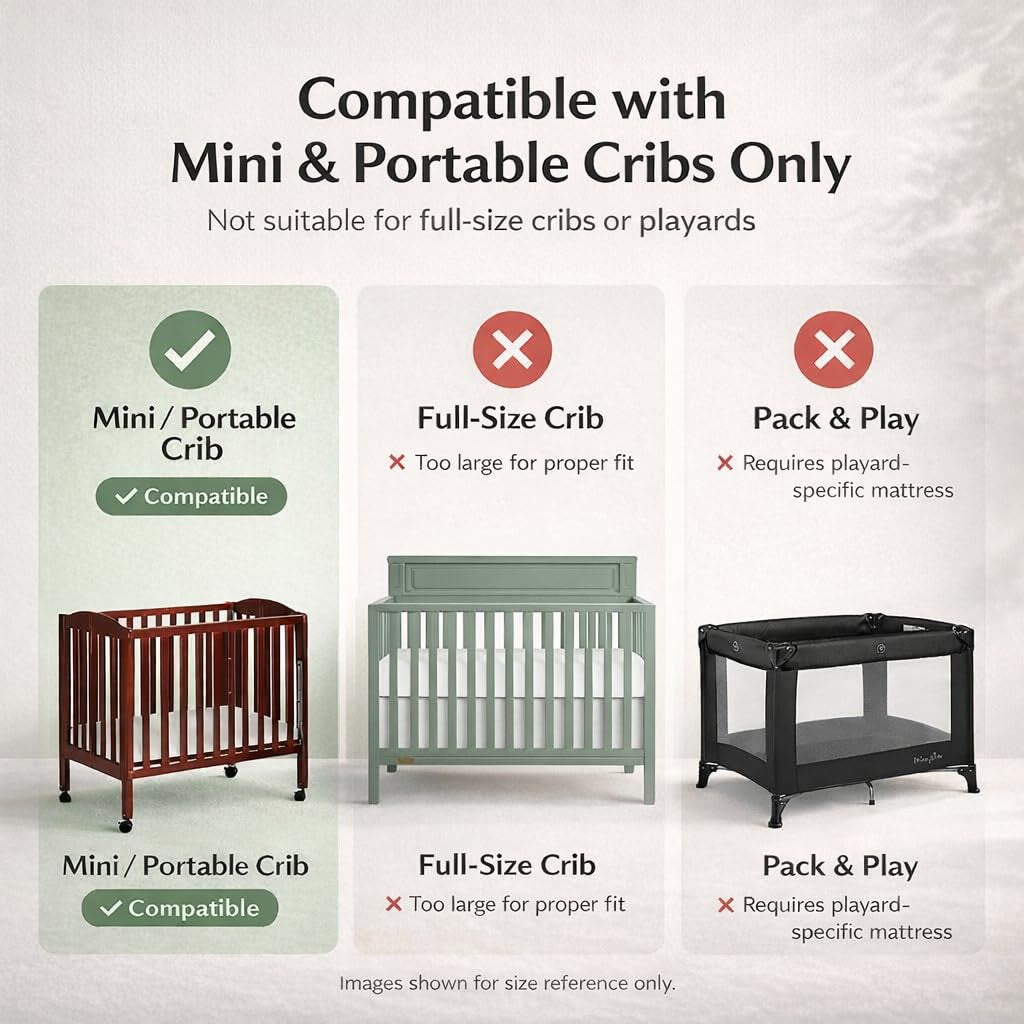 Holly 2-In-1 Mini Crib Mattress, Dual-Sided Infant & Toddler, Waterproof Cover, GREENGUARD Gold Certified, 38” X 24” X 3”, Fits Mini & Select Portable Cribs, Not for Playards