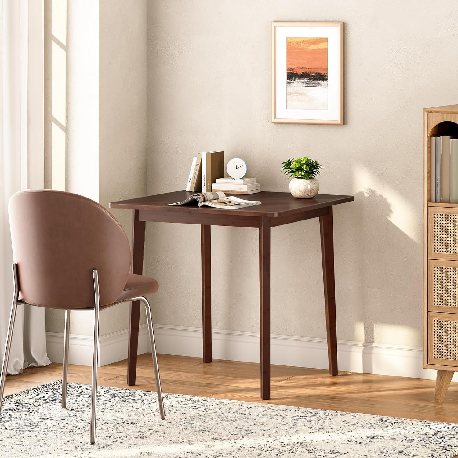 Bamboo Dining Table, Square Dining Table for 2, 27.6" Kitchen Table for Small Space, Writing Table, Easy to Assemble, for Dining Room, Living Room, Office, Kitchen, Apartment, Brown BR70CZ01