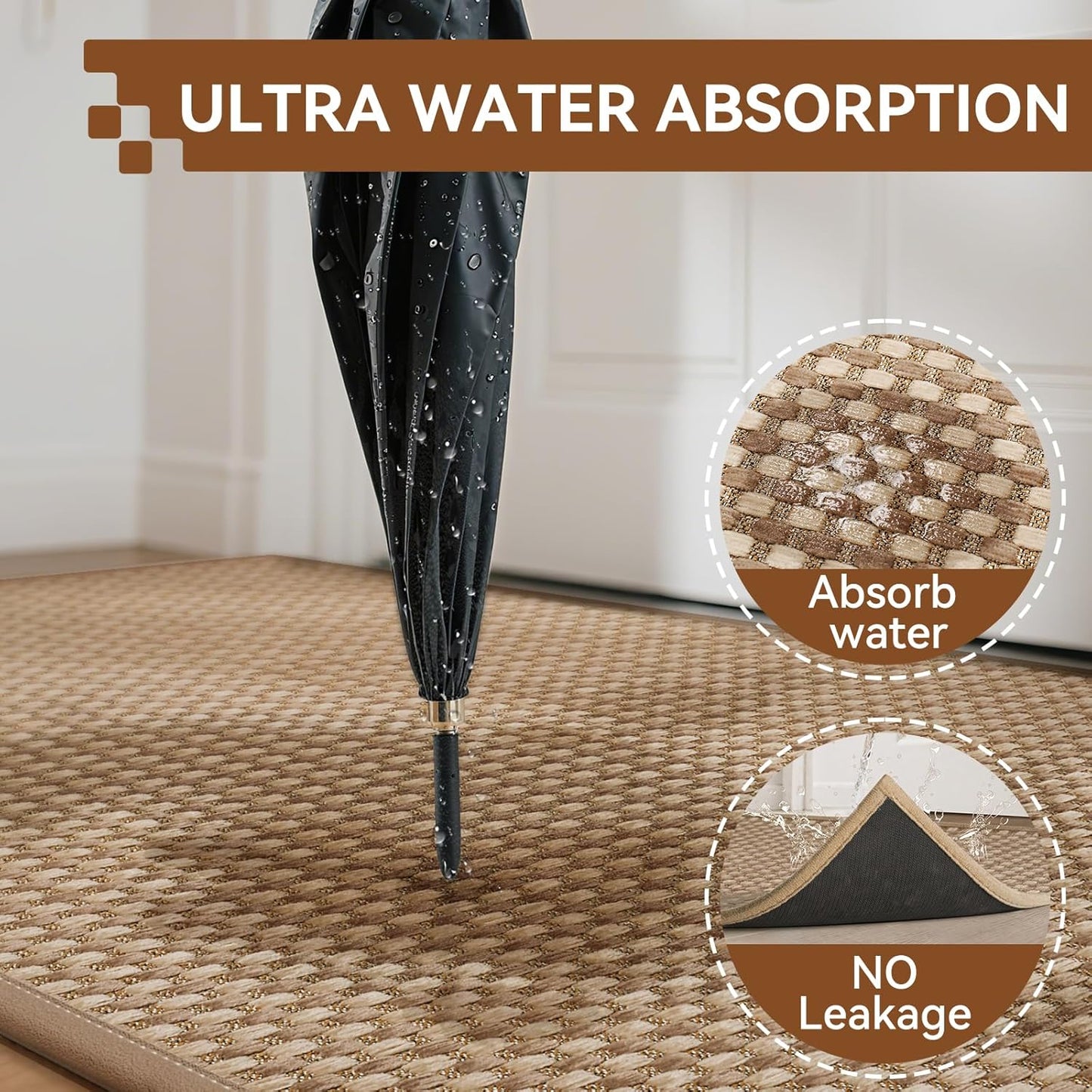 Front Door Mat 17''X30'', Absorbent Muddy Dirt Resist Washable Non Slip Low-Profile Indoor Doormat, Entryway Welcome Door Mats, Brown