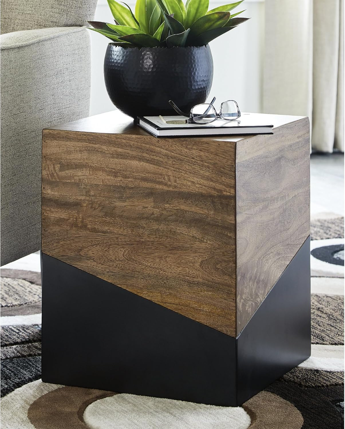 Trailbend Eclectic Accent End Table, Brown & Gunmetal