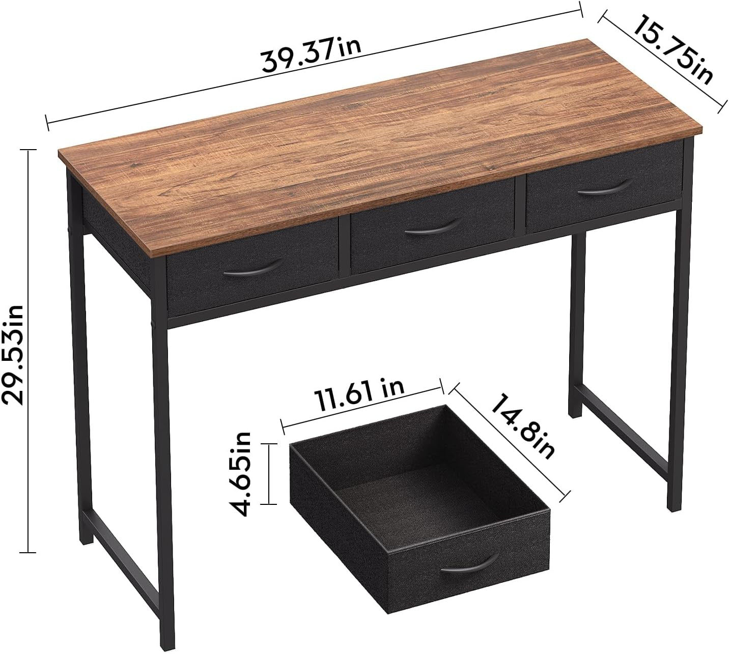 Computer Desk with Drawers, 39.3 Inch Small Vanity Desk with Storage, Home Office Bedroom Desk for Small Spaces, Modern Work Writing Study Gaming Tables, Rustic Brown