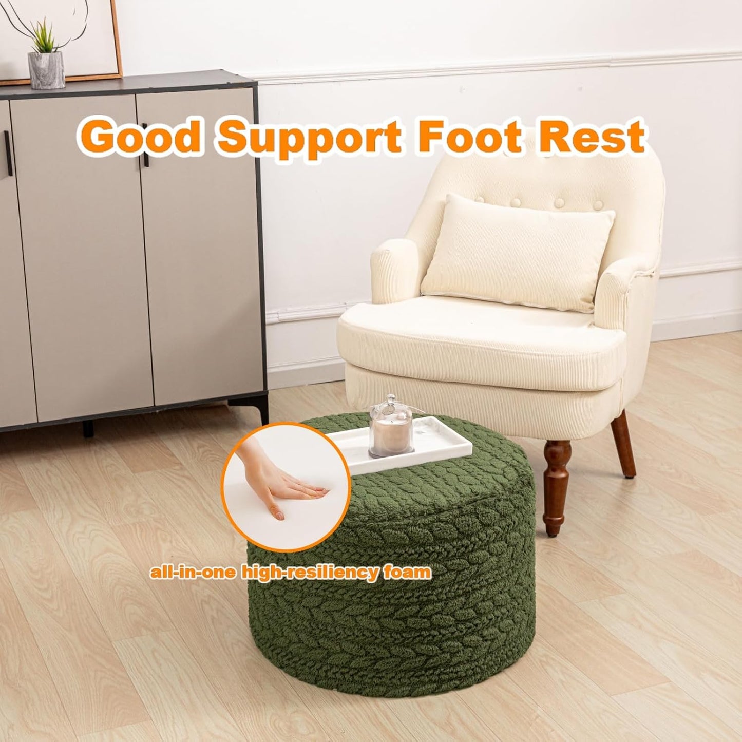 Round Pouf Ottoman 20 X 20 X 14 Inches Boho Poof Home Decor Floor Pouffe Ottoman Foot Rest for Couch Sofa Bean Bag Chairs Living Room Bedroom (Green)