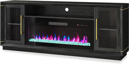 74" Extra Large TV Stand for Tvs up to 85", Media Console Table with 42" Electric Fireplace Heater, Entertainment Center with Storage Cabinets for Living Room, Bedroom - Sienna (Black Ebony)