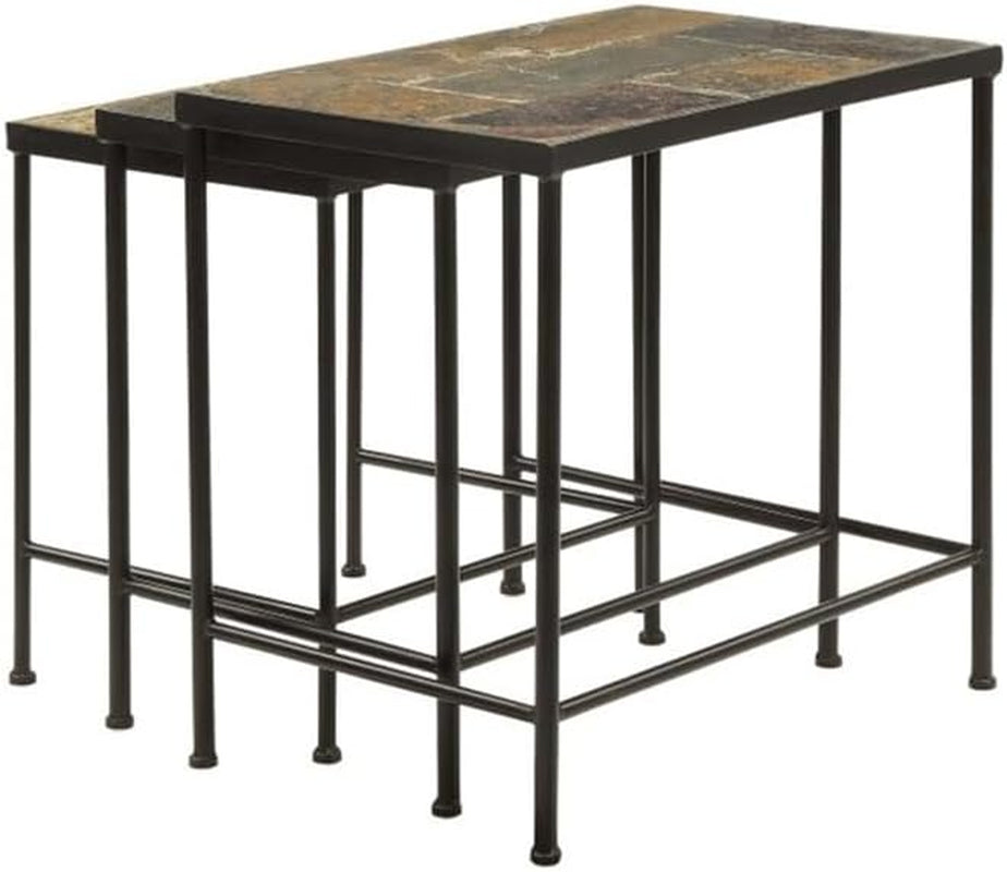 Nesting Tables Set of 3, End Tables with Slate Table Top, Solid Real Stone, Side Table, Accent Table