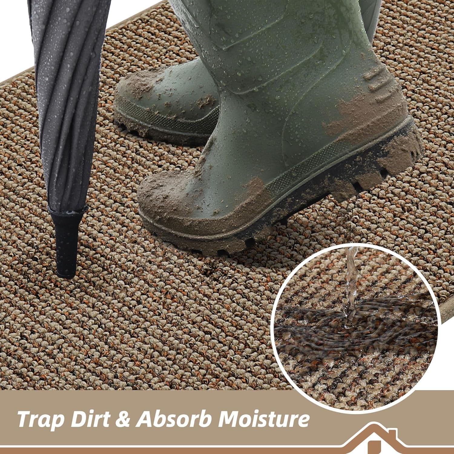 Dirt Trapper Door Mat 20" X 32", Non-Slip Washable Doormats Entrance Mat, Dirt Resistant and Absorbent Welcome Mat, Low Profile Floor Mats for Front Back Door and Entryway, Beige