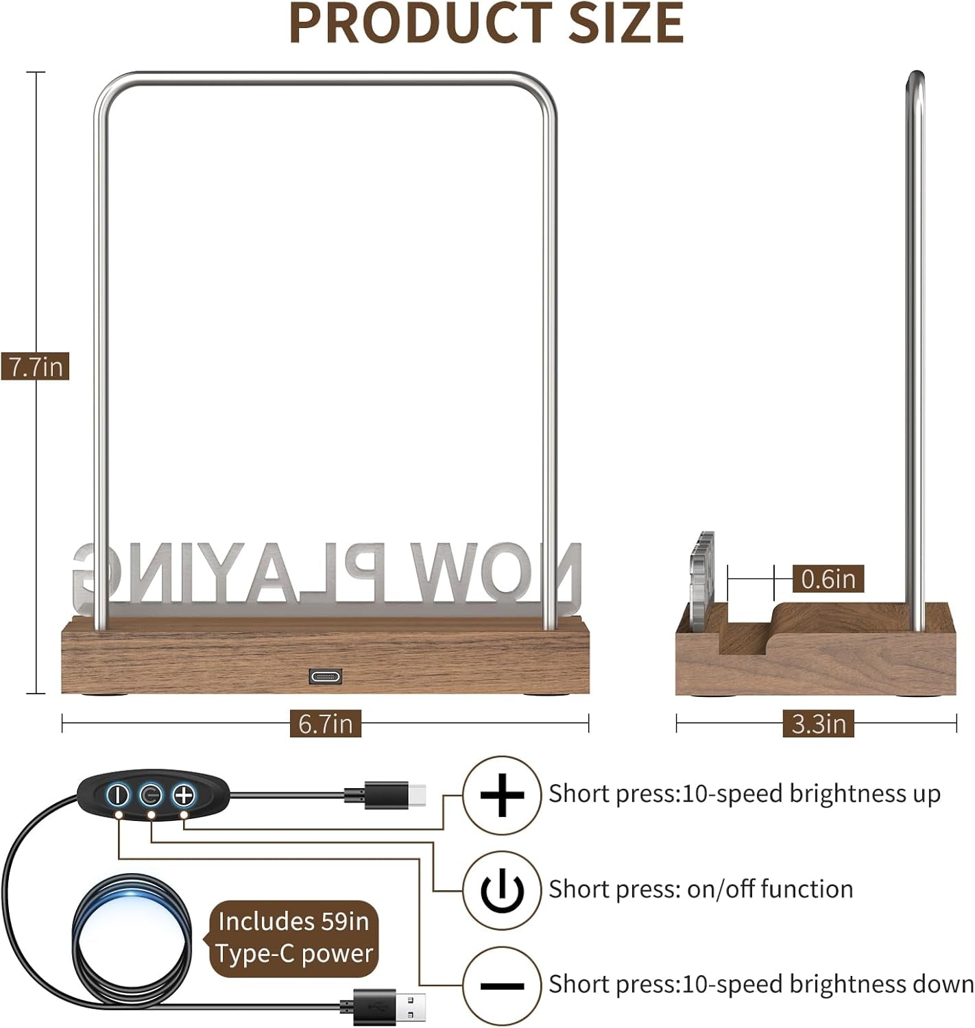 Now Playing Vinyl Record Stand, Light up Vinyl Record Display Stand, Holder for Album Display Storage, Warm White Light with Fingerprint-Proof Acrylic Letters (Silver Letters)