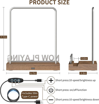 Now Playing Vinyl Record Stand, Light up Vinyl Record Display Stand, Holder for Album Display Storage, Warm White Light with Fingerprint-Proof Acrylic Letters (Silver Letters)