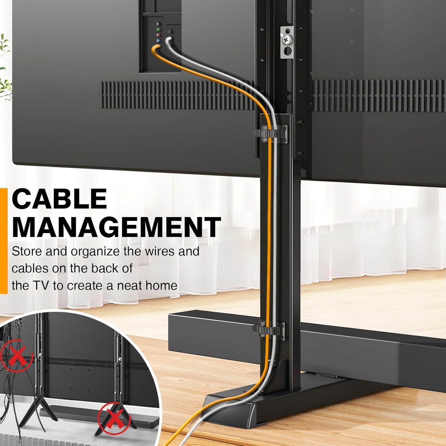 Universal TV Legs, Table Top TV Stand Base with Height Adjustable for Most 37 to 86 Inch Tvs, Wobble-Free Replacement with Cable Management, Holds up to 150Lbs, Max VESA 800X600Mm, Black (Black)