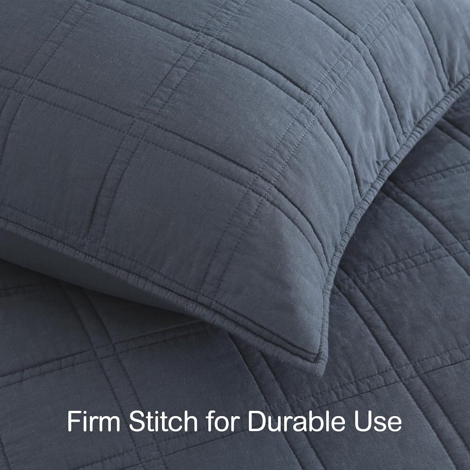 100% Cotton Quilted Pillow Shams King Size, Steel Blue Pre-Washed 2 Pack 20" X 36" Cozy Pillowcases, Breathable Stitching Pillow Cases Cover Decorative for Bed in Geometric Pattern