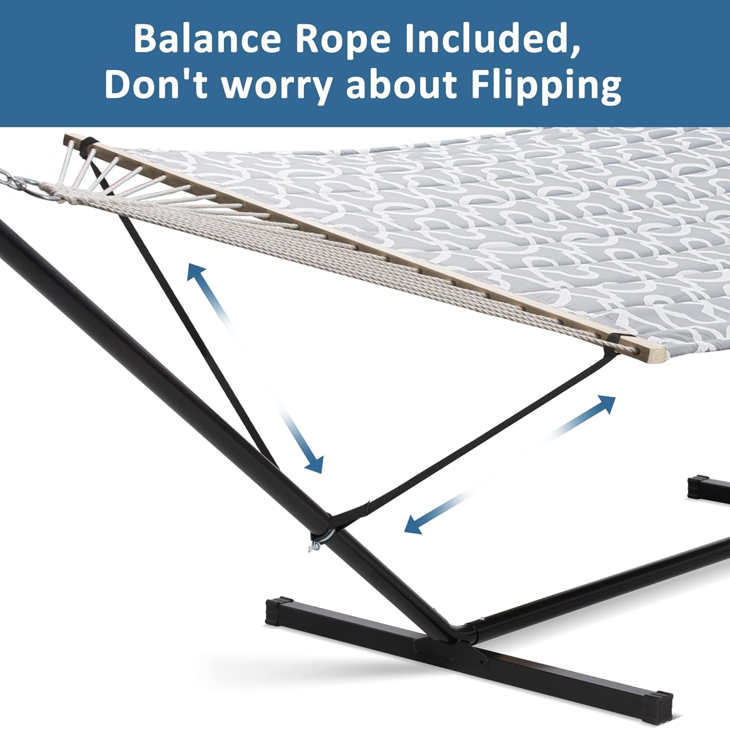 55 Inch Extra Large Double Hammock with Stand, 475Lbs Capacity, Outdoor Portable Hammock with Hardwood Spreader Bar, Extra Large Pillow, Grey