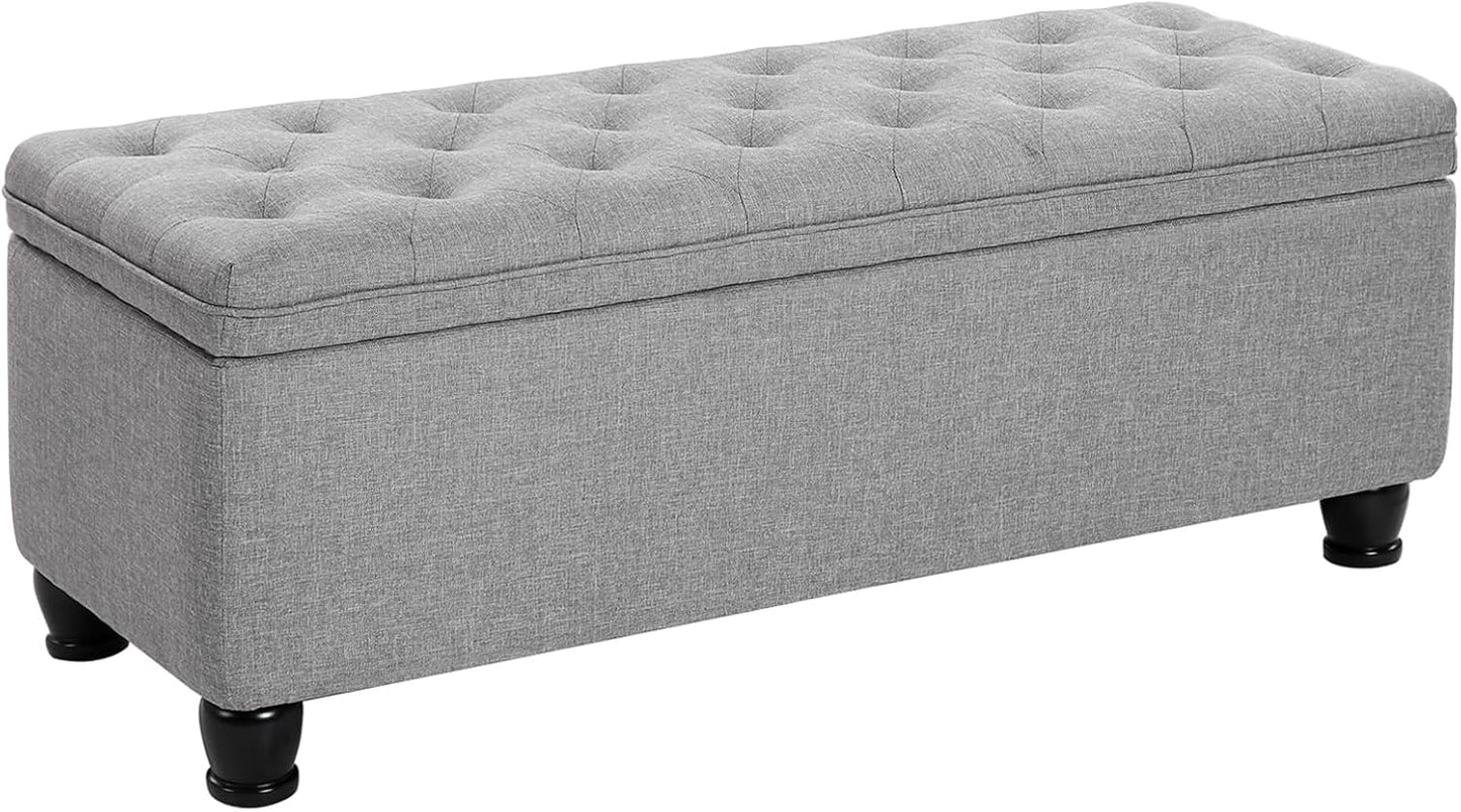 Storage Ottoman, Storage Bench, Tufted Entryway Bedroom Bench, 17.7 X 46.5 X 17.7 Inches, Hinges Easy Lid Operation, Wooden Legs, Linen-Look Cover, Loads 330 Lb, Light Gray ULOM070G02