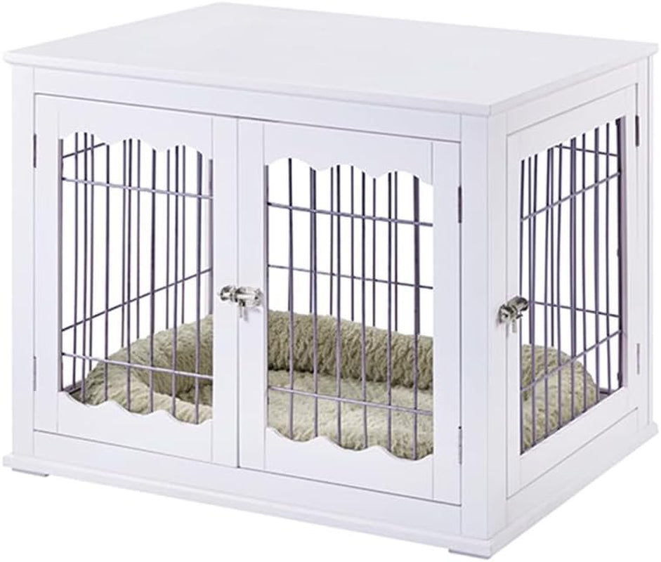 Furniture Style White Dog Crate for Medium Large Dogs, Indoor Aesthetic Dog Stuff Kennel, Modern Decorative Wood Wire Pet House Dog Cage, Pretty Cute End Side Table Nightstand…