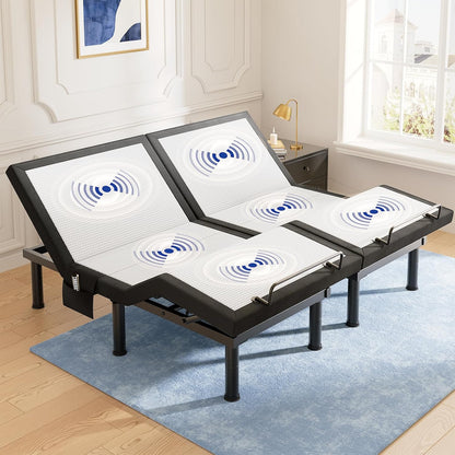 T600 Adjustable Bed Frame Split King Size with Remote & Massage - Syncable Electric Beds Bases, Zero Gravity, Dual Side USB, Nightlight, Quiet Motor, 5 Min Easy Assembly