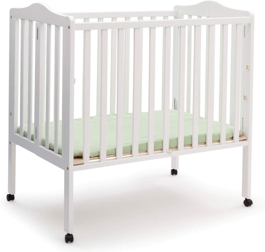 Folding Portable Mini Baby Crib with 1.5-Inch Mattress - Greenguard Gold Certified, White