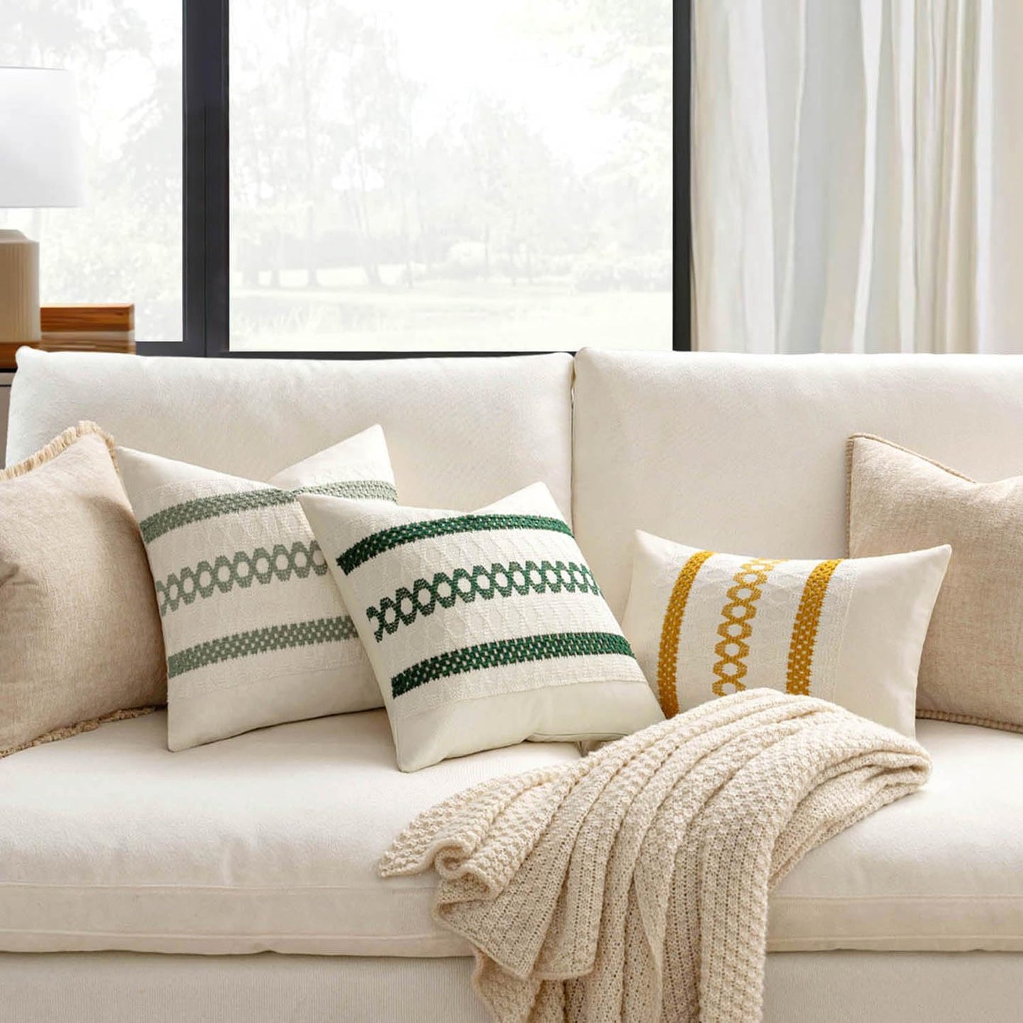 Set of 2 Sage Green Boho Decorative Lumbar Pillow Covers 12X20 Inch Farmhouse Rustic Couch Throw Pillows Modern Summer Cushion Covers Retro Cute Macrame Woven Home Decor for Bed Sofa Chair