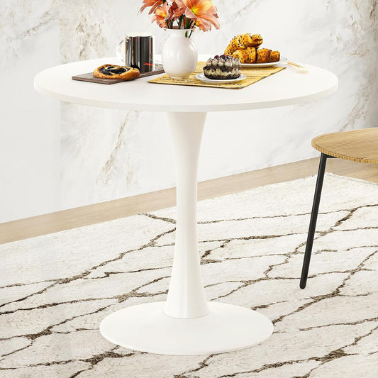 31.5" Small round Dining Table Seats up to 2-4 People,Wood Tabletop Tulip Dining Table with Metal Pedestal Base
