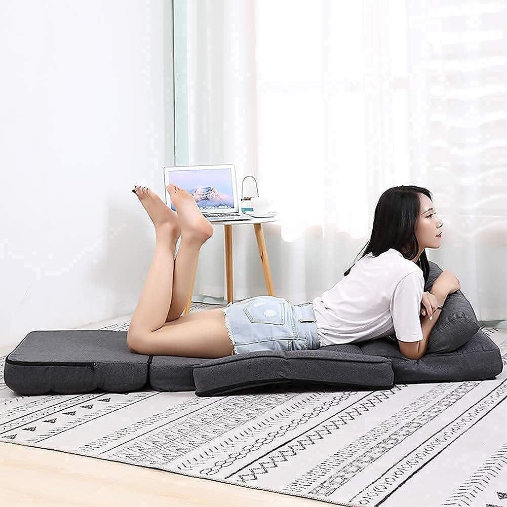 Indoor Floor Gaming Chairs for Adults with Back Support,Chaise Lounge, 14-Position Folding Lazy Sofa with Pillow for Living Room, Bedroom, Balcony(Grey) 8803GR