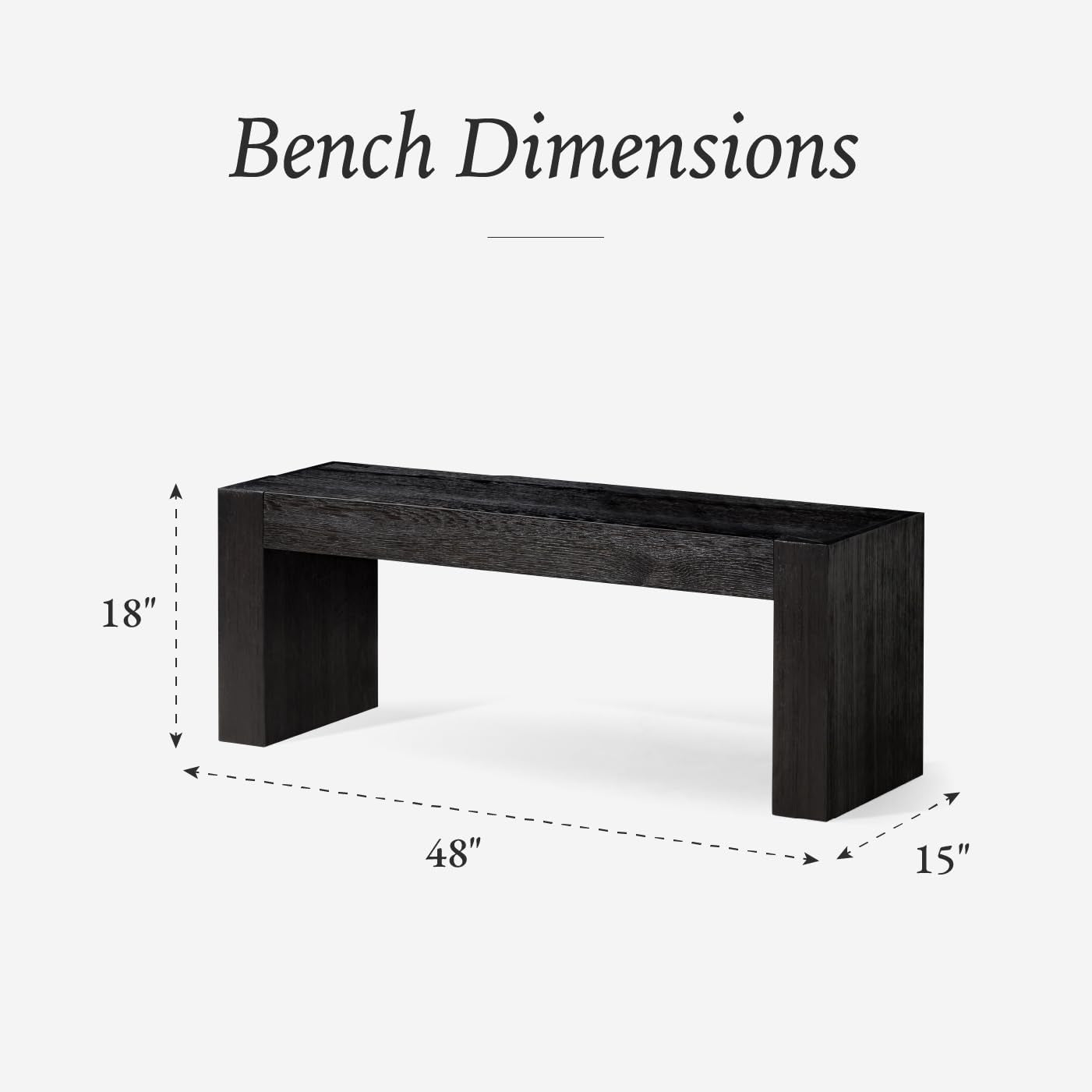 Zeno Contemporary Wooden Backless Bench Seating for Modern Dining, Kitchen Table, Entryway, Foyer, or Lobby in Weathered Black Finish