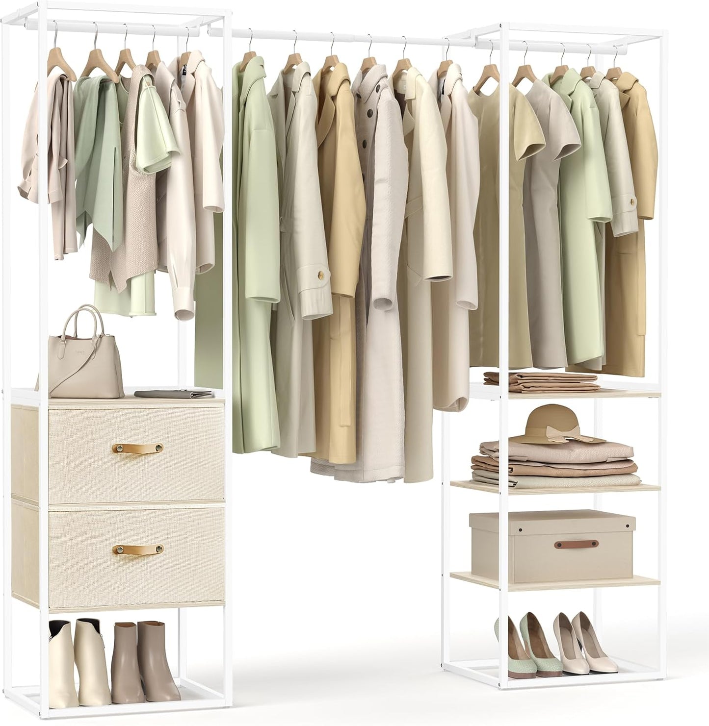 Clothes Rack, 70.9 Inch Wardrobe Freestanding Closet, Heavy Duty Garment Rack with 1 Extendable Hanging Rod, 2 Drawers and 4 Shelves, for Bedroom, Space-Saving, Rustic Brown URGR003B01