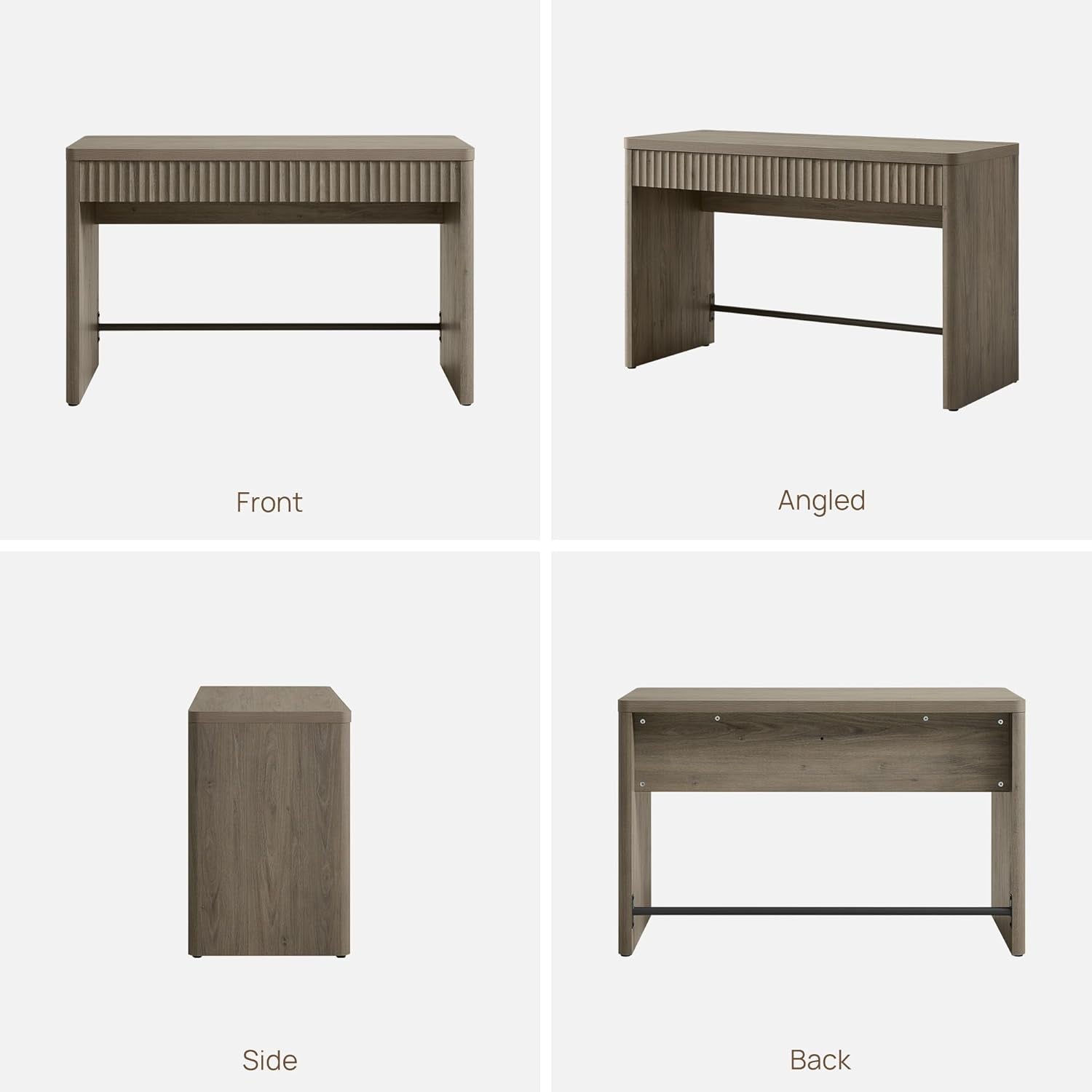 Office Computer Desk with 2 Drawers Modern Executive Writing Desk 48.8" Large Work Home Office Desks with Storage Fluted Makeup Vanity Table Study Table for Living Room Bedroom, Grey Alder