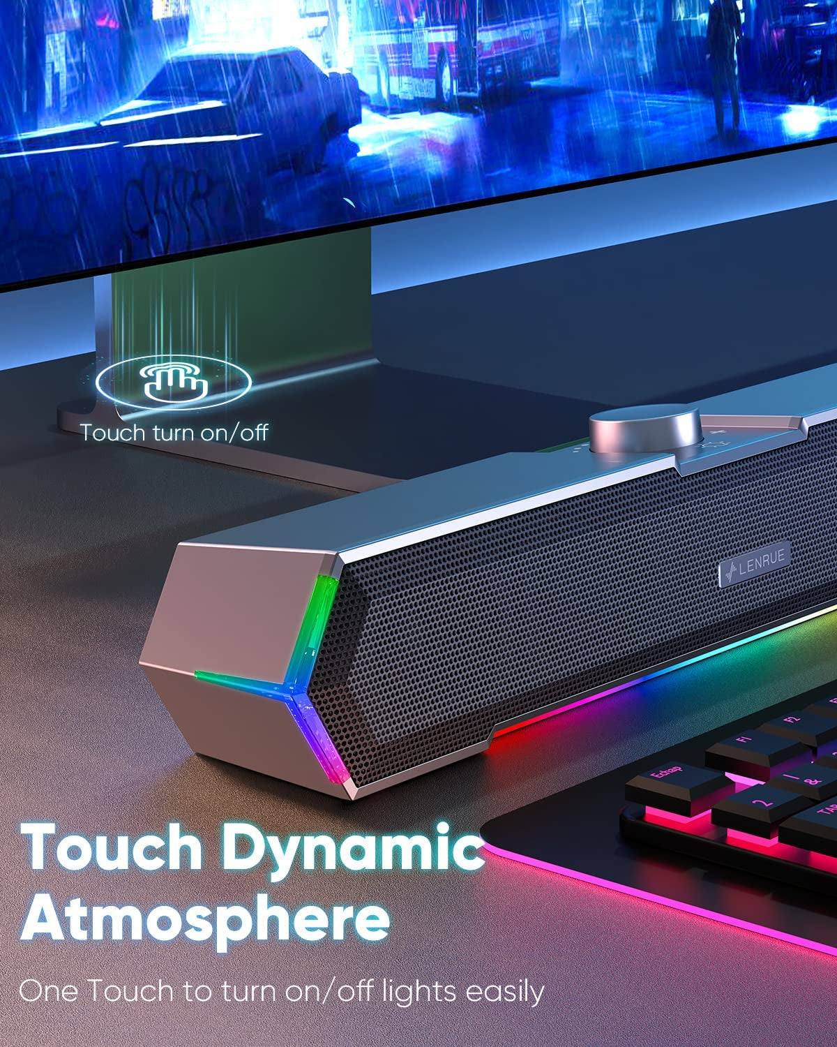 G11 Computer Speakers for Desktop, Touch Lights PC Speakers with Surge Clear Sound, USB C/USB Powered for Computer Desktop PC Laptop Monitor