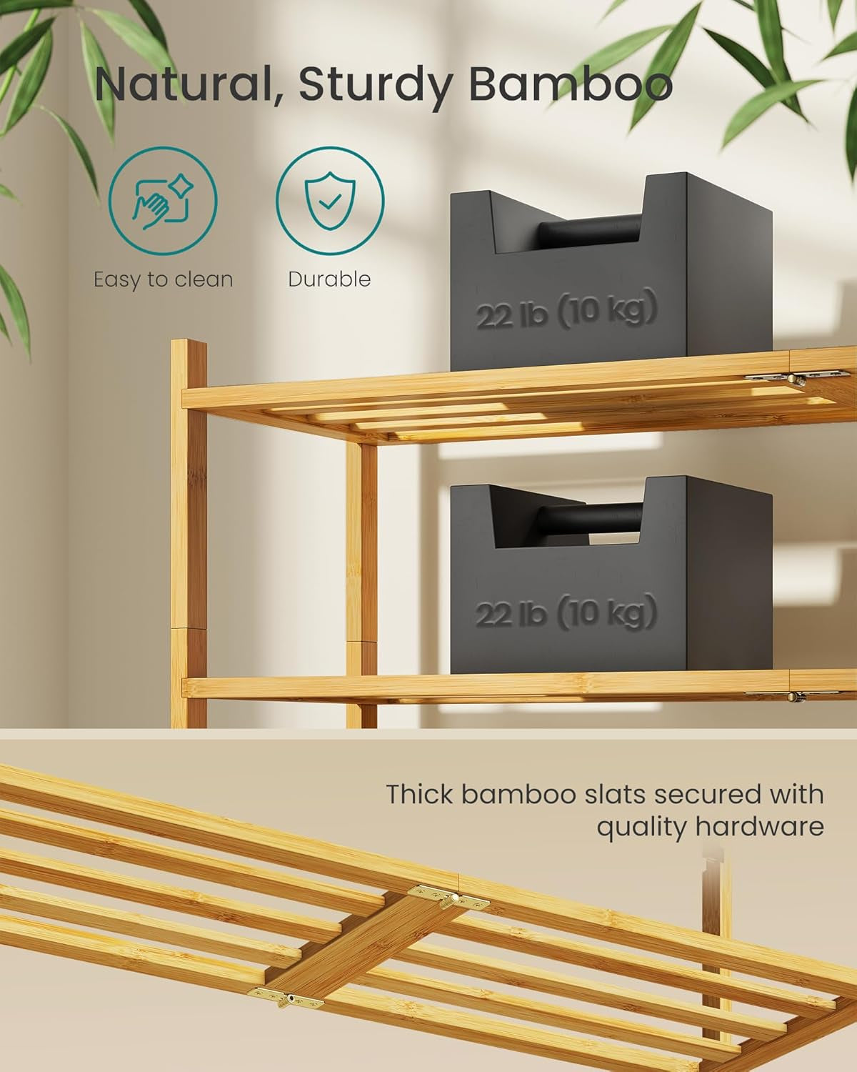 Bamboo Shoe Rack for Closet, Stackable Shoe Oragnizer with Modular Structure, Space-Saving Free Standing Shelf for Entryway Bedroom, 3-Tier, Holds 12-16 Pairs, Natural Color ULBS053YL01