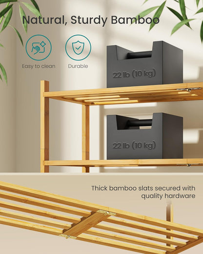 Bamboo Shoe Rack for Closet, Stackable Shoe Oragnizer with Modular Structure, Space-Saving Free Standing Shelf for Entryway Bedroom, 3-Tier, Holds 12-16 Pairs, Natural Color ULBS053YL01