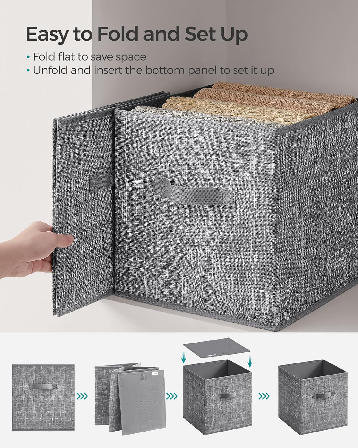 Storage Cubes, 11.8 X 11.8 X 11.8 Inches Non-Woven Fabric Bins with Double Handles, Set of 8, Closet Organizers for Shelves, Foldable, for Clothes, Cattail Gray UROB830G01