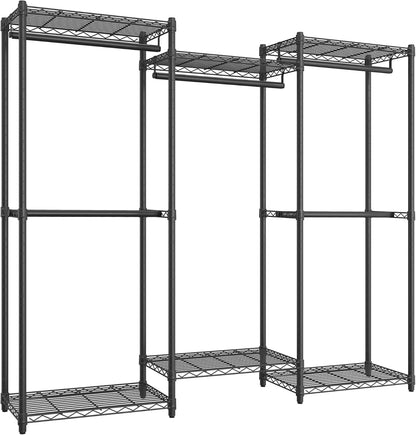 Heavy-Duty Clothes Rack, Garment Rack, Portable Closet, 68.7-Inch Wide Clothing Rack with Adjustable Mesh Shelves and Hanging Rails, Ink Black ULGR433B01