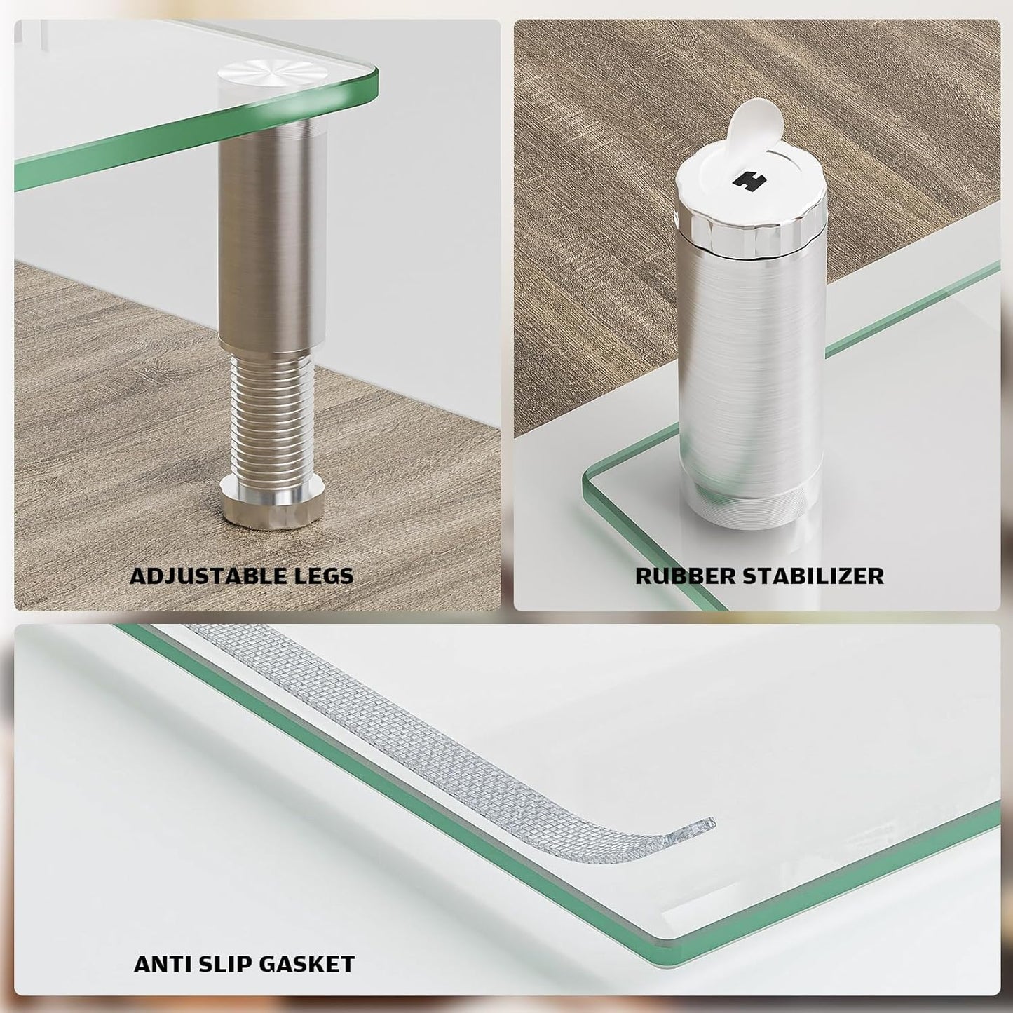 Dual Monitor Stand -Adjustable Length and Angle Dual Monitor Riser, Desktop Organizer for PC, Computer, Laptop (Clear)
