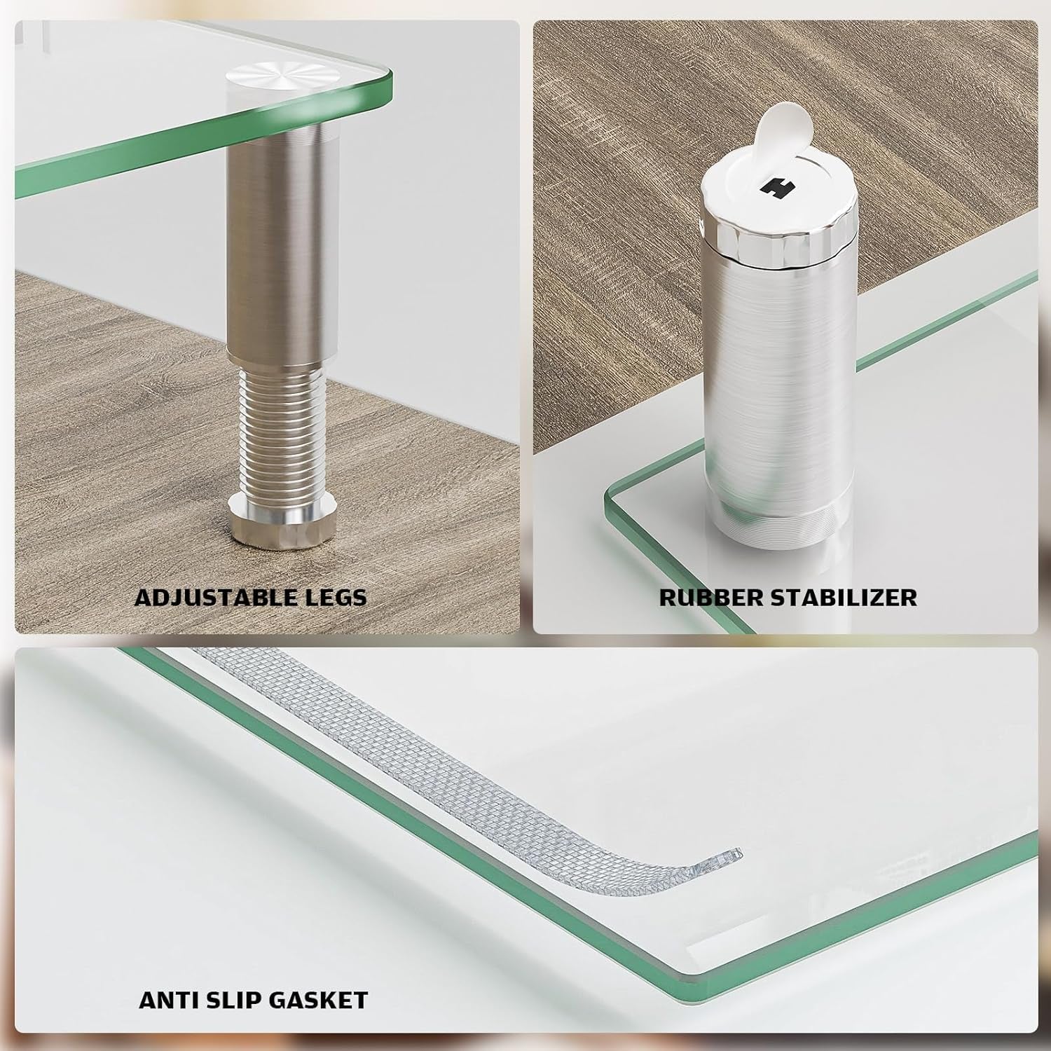 Dual Monitor Stand -Adjustable Length and Angle Dual Monitor Riser, Desktop Organizer for PC, Computer, Laptop (Clear)