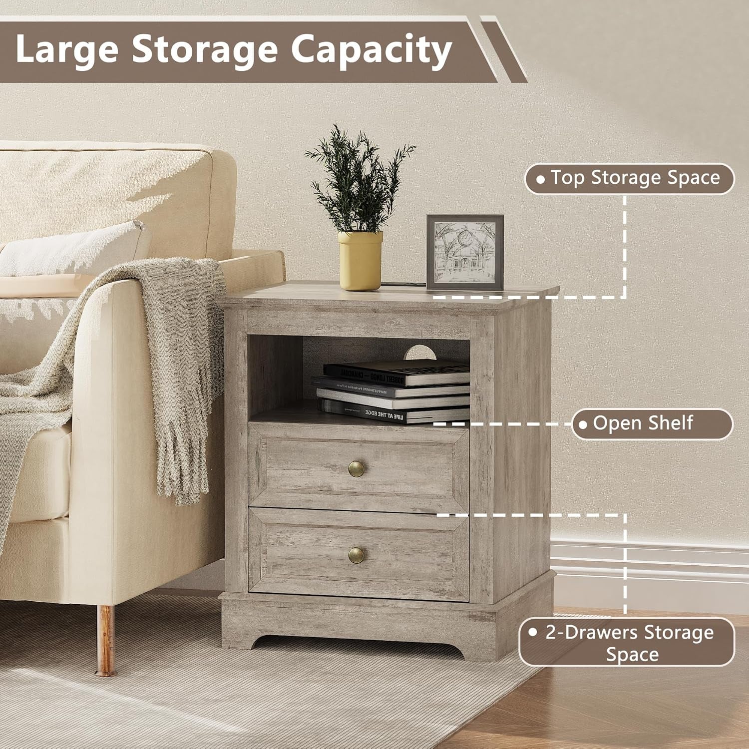 Dresser Bedroom Set of 4, 4 PCS Farmhouse Dressers Set, Included 53 Inch 9 Drawer Dresser, 5 Drawer Dresser and Nightstand Set of 2 with Charging Station,Bedroom Furniture Set (Gray)