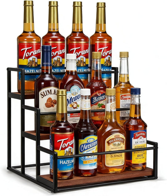 Coffee Syrup Rack Organizer 3-Tier 12 Syrup Bottles Holder Stand for Coffee Bar Station Storage Shelves for Syrup, Wine, Dressing for Kitchen