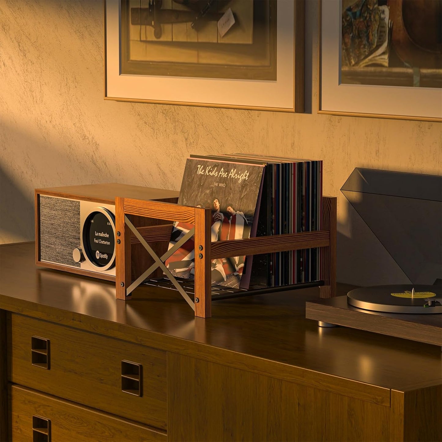 Vinyl Record Holder – 1 Pack Only – Fits 7"–12" Albums, Holds 50–100 Records, Dvds, or Cds – Modern Wooden Storage Stand, File Organizer Rack, Brown