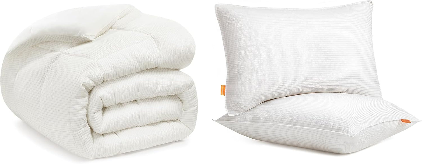 88 X 88 Inches down Alternative Comforter Bundle with Set of 2 Queen Size Bed Pillows, Duvet Insert, 300 GSM Fill, Skin Friendly Cover, White UTDC032W01 and UTBP032W01